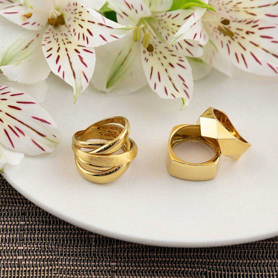 Anillos Joyería | Sortija De Oro Amarillo Con Aro Cuadrado