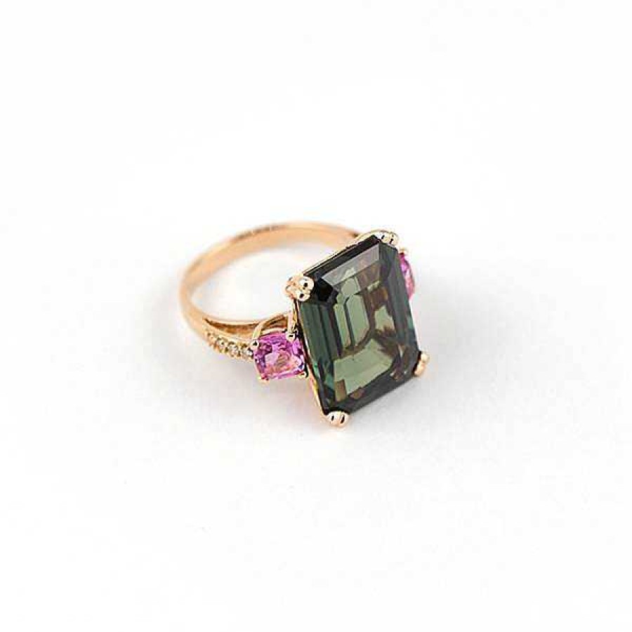 Anillos Anillos | Sortija De Oro Rosa Con Hidrotermal Verde