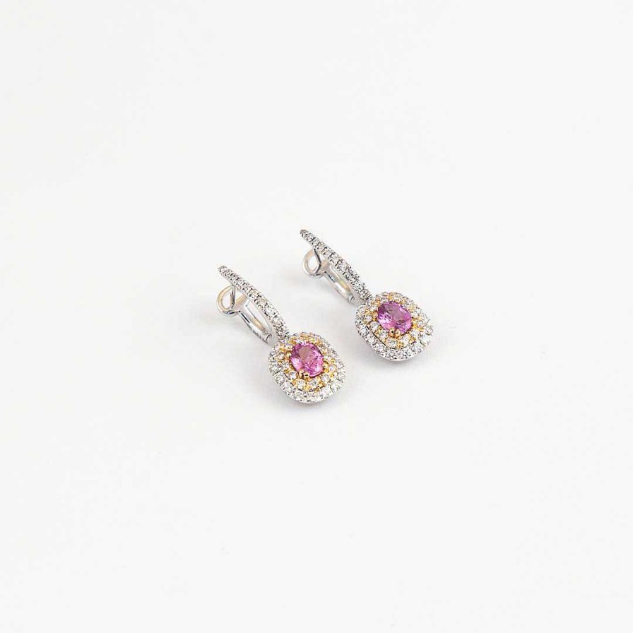 Pendientes Joyería | Pendientes De Oro Blanco Con Zafiro Rosa