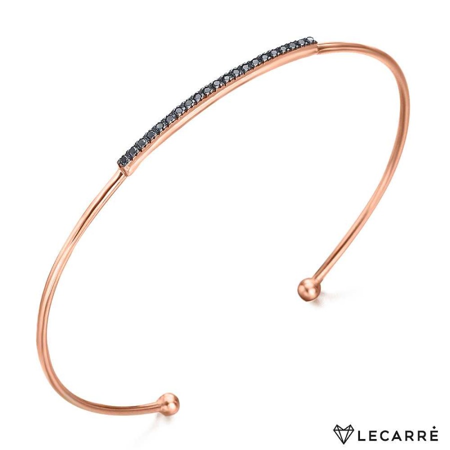 Pulseras Lecarré | Pulsera Abierta Oro Rosa Con Brillantes Negros