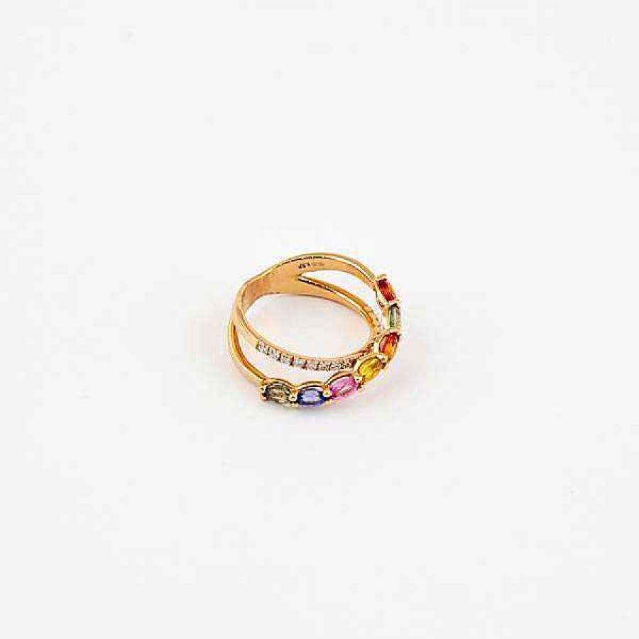 Anillos Joyería | Sortija Con Brillantes Y Zafiros De Colores